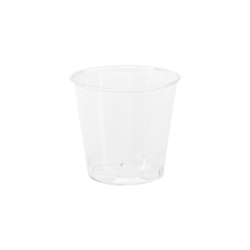 Förpackning med 100 Mini Rinse-koppar om 20 ml i plast - transparenta