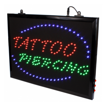 Upphängbar Tatueringssalongs Tattoo+Piercing LED Studio Skylt med Kedja